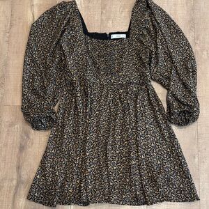 Mango new square neck cottage yellow floral boho puff sleeve dress